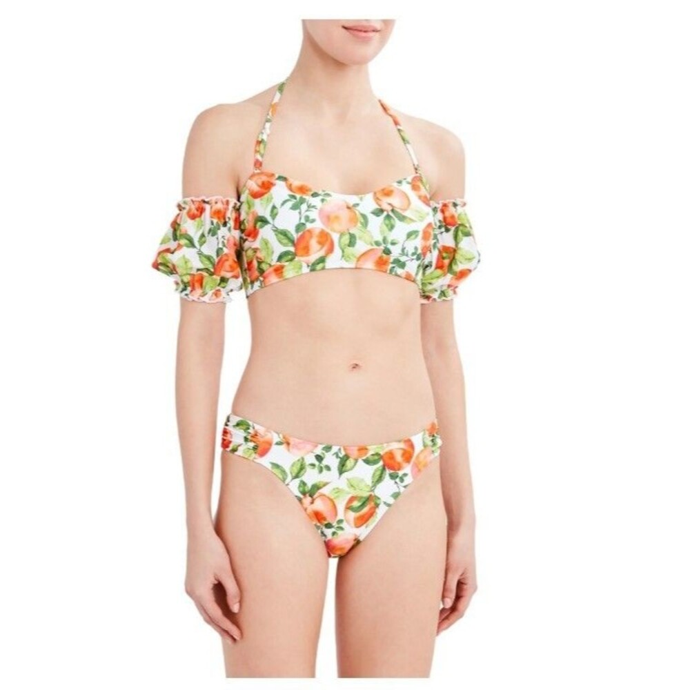BCBG Paris Bikini Top Only Peach Puff Sleeve Halter NWT Size 2XL